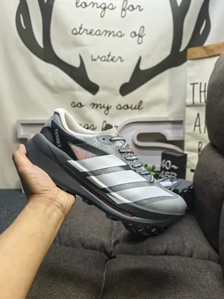 Adidas Gray White Mesh Upper Three-Stripe Side Panel Running Shoes 5