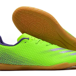 Adidas 绿紫低帮针织鞋面不对称系带室内足球鞋