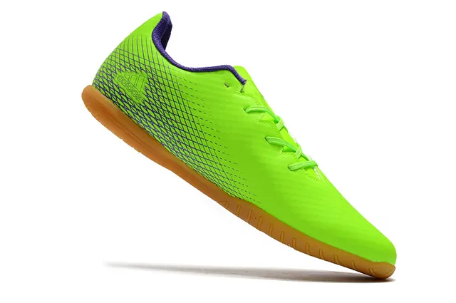 Adidas Chaussures de soccer intérieur vert violet haut en maille coupe basse lacets asymétriques 2