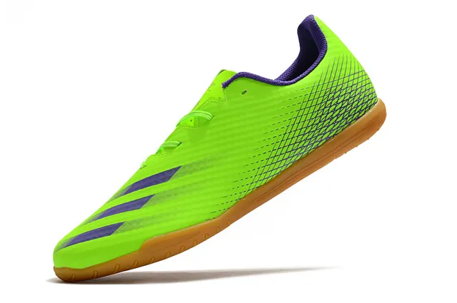 Adidas Chaussures de soccer intérieur vert violet haut en maille coupe basse lacets asymétriques 3