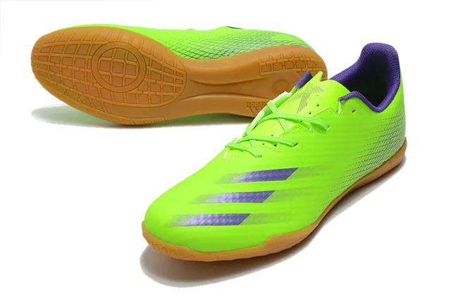 Adidas Chaussures de soccer intérieur vert violet haut en maille coupe basse lacets asymétriques 4