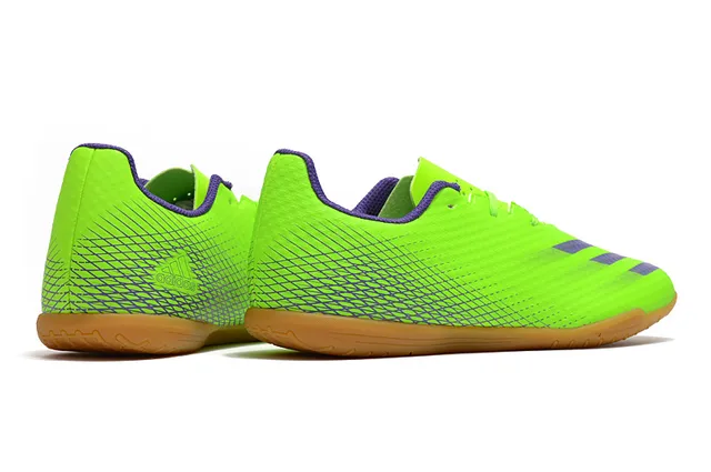 Adidas Chaussures de soccer intérieur vert violet haut en maille coupe basse lacets asymétriques 5