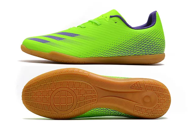 Adidas Chaussures de soccer intérieur vert violet haut en maille coupe basse lacets asymétriques 6