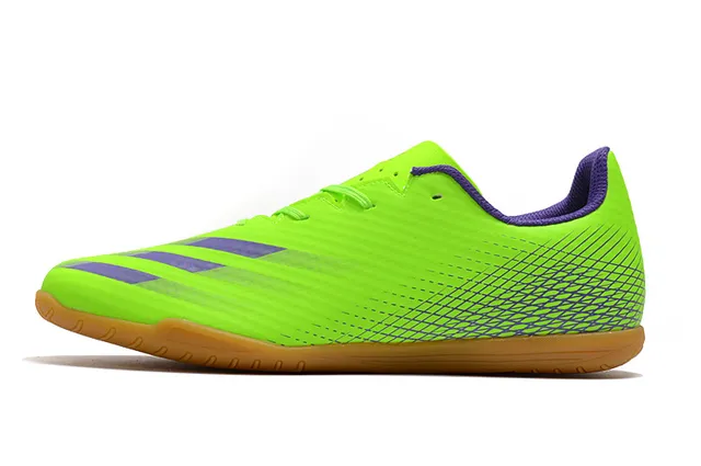 Adidas Chaussures de soccer intérieur vert violet haut en maille coupe basse lacets asymétriques 7