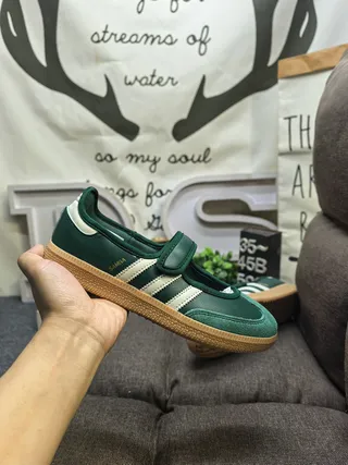 Adidas Green White Laceless Velcro Strap Three-Stripe Side Panel Lifestyle Sneakers 5