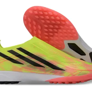 Adidas Hyperfast Yellow Red Laceless Sock-Fit Upper Neon Gradient Print Turf Soccer Shoes