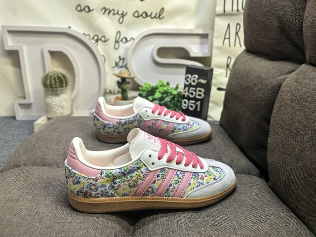 Adidas Multicolor Pink Floral-Print Suede Upper Laces And Heel Tab Lifestyle Sneakers 1