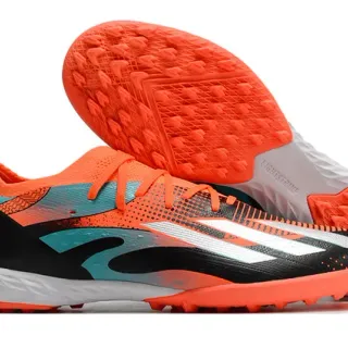 Adidas नारंगी काली लो-कट निट अपर असममित लेसिंग सिस्टम टर्फ फुटबॉल जूते
