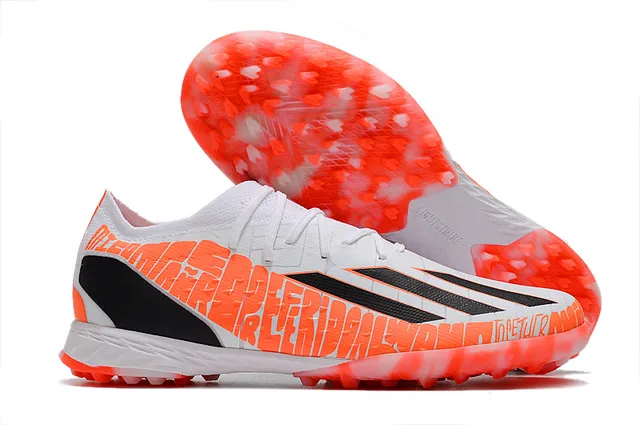 Adidas Chuteiras de futebol turf laranja e preto com upper de knit de corte baixo e sistema de amarração assimétrica 8