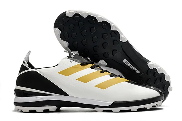 Adidas Chaussures de football orange et noir, upper synthétique, lacets asymétriques, low-cut pour gazon artificiel 6