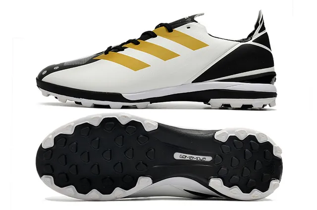 Adidas Chaussures de football orange et noir, upper synthétique, lacets asymétriques, low-cut pour gazon artificiel 7