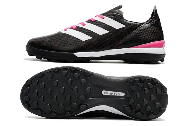 Adidas Chaussures de football orange et noir, upper synthétique, lacets asymétriques, low-cut pour gazon artificiel 14