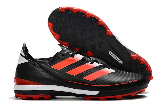 Adidas Chaussures de football orange et noir, upper synthétique, lacets asymétriques, low-cut pour gazon artificiel 20