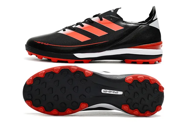 Adidas Chaussures de football orange et noir, upper synthétique, lacets asymétriques, low-cut pour gazon artificiel 21