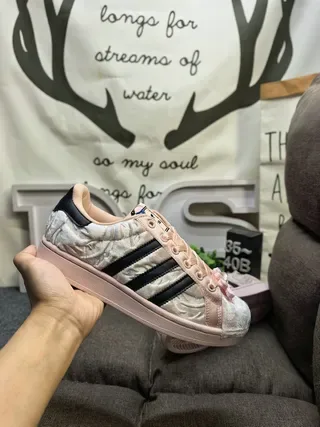 Adidas Pink Black Crushed Velvet Upper Metallic Rose Gold Finish Lifestyle Sneakers 5