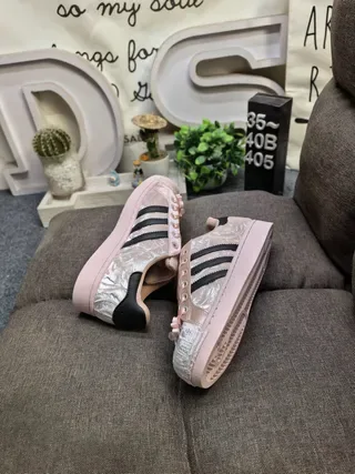 Adidas Pink Black Crushed Velvet Upper Metallic Rose Gold Finish Lifestyle Sneakers 6
