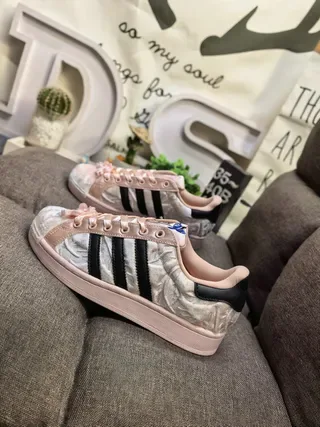 Adidas Pink Black Crushed Velvet Upper Metallic Rose Gold Finish Lifestyle Sneakers 7