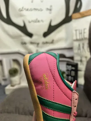 Adidas Pink Green Suede Upper Three Stripes Lifestyle Sneakers 3