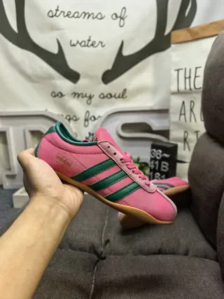 Adidas Pink Green Suede Upper Three Stripes Lifestyle Sneakers 5