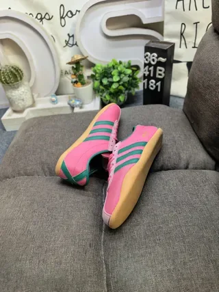 Adidas Pink Green Suede Upper Three Stripes Lifestyle Sneakers 6