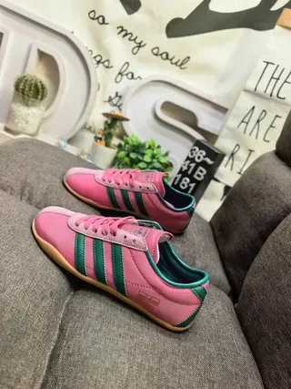 Adidas Pink Green Suede Upper Three Stripes Lifestyle Sneakers 7