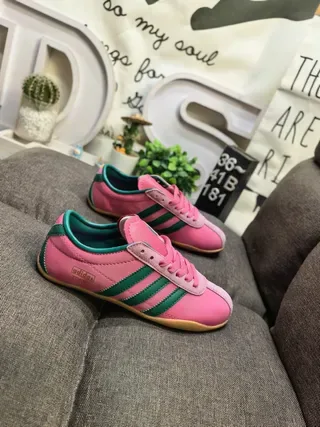 Adidas Pink Green Suede Upper Three Stripes Lifestyle Sneakers 9
