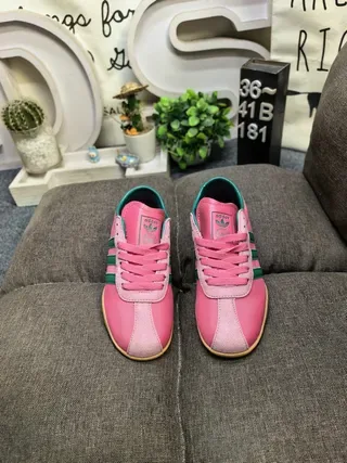 Adidas Pink Green Suede Upper Three Stripes Lifestyle Sneakers 10