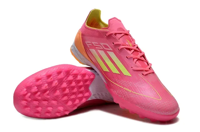 Adidas Chaussures de Football Turf avec Tige Tricotée Rose Orange Clous Coniques 4