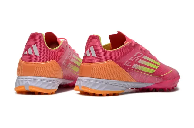 Adidas Chaussures de Football Turf avec Tige Tricotée Rose Orange Clous Coniques 5