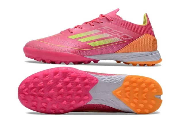 Adidas Chaussures de Football Turf avec Tige Tricotée Rose Orange Clous Coniques 6
