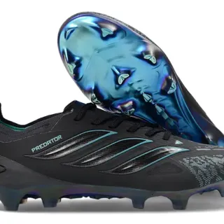 Adidas Predator Black Blue Upper Iridescent Accents Firm-Ground Soccer Shoes