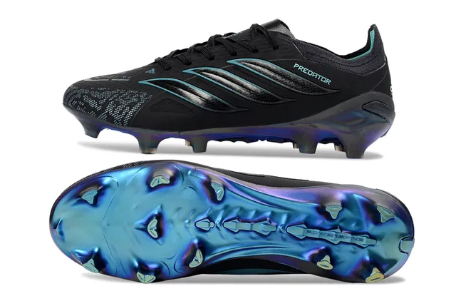 Adidas Predator Black Blue Upper Iridescent Accents Firm-Ground Soccer Shoes 6