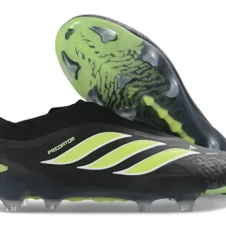 Adidas Predator Black Green Laceless Sock-Fit Upper Neon Striped Overlay Firm-Ground Soccer Shoes