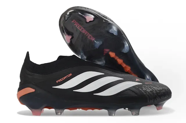 Adidas Predator Preto Verde Sem Cadarço Upper Ajuste a Meia Sobreposição Listras Neon Firm-Ground Sapatos de Futebol 2