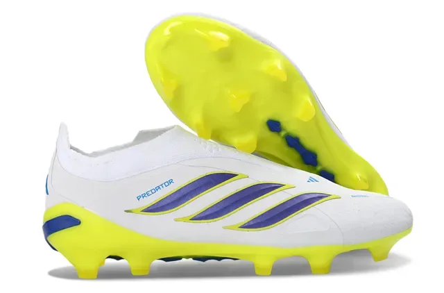 Adidas Predator Preto Verde Sem Cadarço Upper Ajuste a Meia Sobreposição Listras Neon Firm-Ground Sapatos de Futebol 5