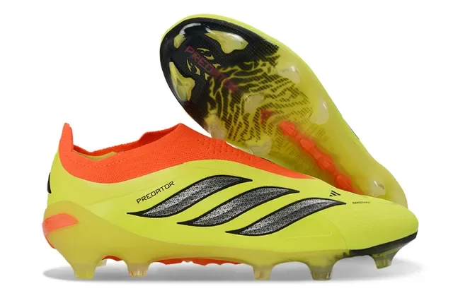 Adidas Predator Preto Verde Sem Cadarço Upper Ajuste a Meia Sobreposição Listras Neon Firm-Ground Sapatos de Futebol 6