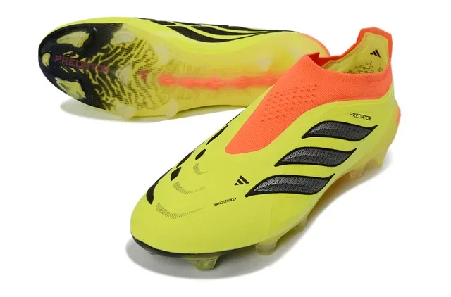 Adidas Predator Preto Verde Sem Cadarço Upper Ajuste a Meia Sobreposição Listras Neon Firm-Ground Sapatos de Futebol 16