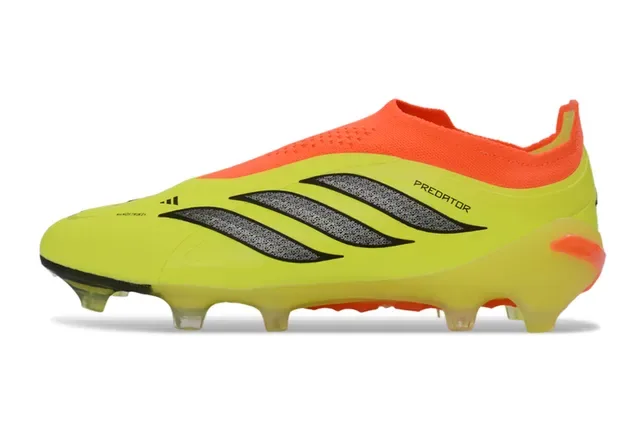 Adidas Predator Preto Verde Sem Cadarço Upper Ajuste a Meia Sobreposição Listras Neon Firm-Ground Sapatos de Futebol 19