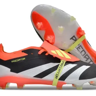 Adidas Predator Black Orange Asymmetrical Lacing Cover Molded Conical Studs Firm-Ground Soccer Shoes