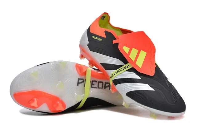 Adidas Predator Noir Orange Lacets Asymétriques Couverture Clous Coniques Moldés Terrain Firme Chaussures de Football 4