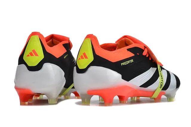 Adidas Predator Noir Orange Lacets Asymétriques Couverture Clous Coniques Moldés Terrain Firme Chaussures de Football 5