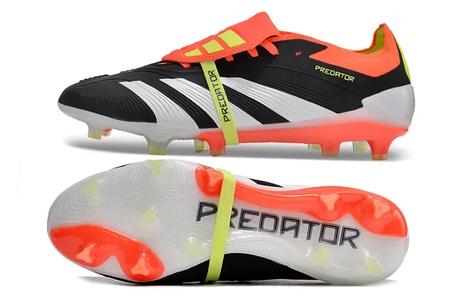 Adidas Predator Noir Orange Lacets Asymétriques Couverture Clous Coniques Moldés Terrain Firme Chaussures de Football 6