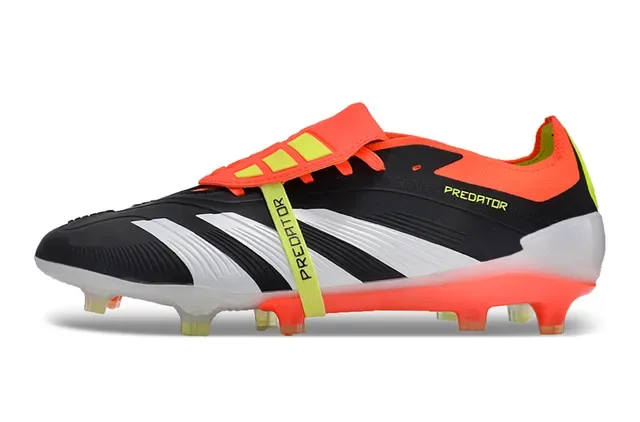 Adidas Predator Noir Orange Lacets Asymétriques Couverture Clous Coniques Moldés Terrain Firme Chaussures de Football 7
