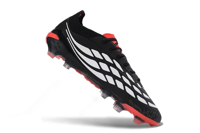 Adidas Predator Black Red Knit Upper Silver Three-Stripe Branding Firm-Ground Soccer Shoes 2