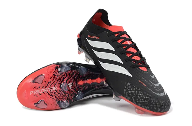Adidas Predator Black Red Knit Upper Silver Three-Stripe Branding Firm-Ground Soccer Shoes 4