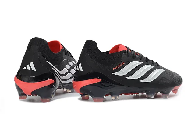 Adidas Predator Black Red Knit Upper Silver Three-Stripe Branding Firm-Ground Soccer Shoes 5