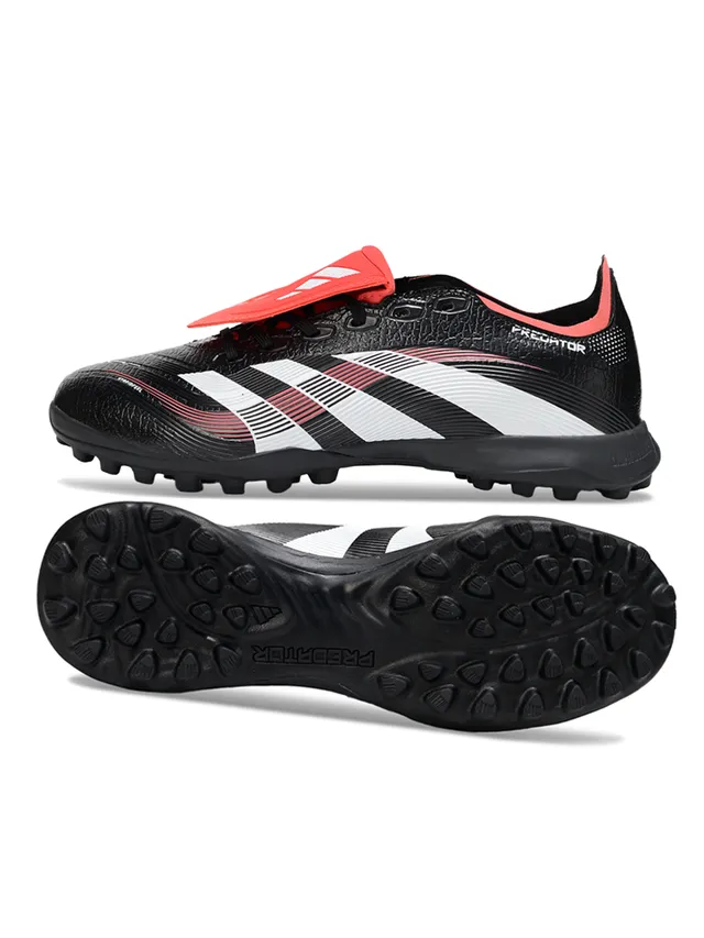 Adidas Predator Preto Vermelho Baixo Corte Sintético Superior Superfície Texturizada Grip Superfície Turf Sapatos de Futebol 2
