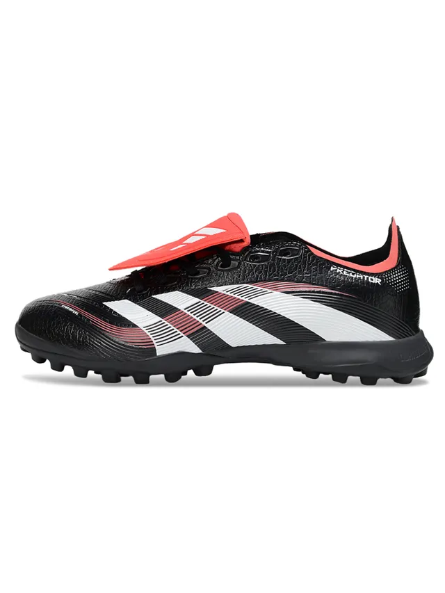 Adidas Predator Preto Vermelho Baixo Corte Sintético Superior Superfície Texturizada Grip Superfície Turf Sapatos de Futebol 3