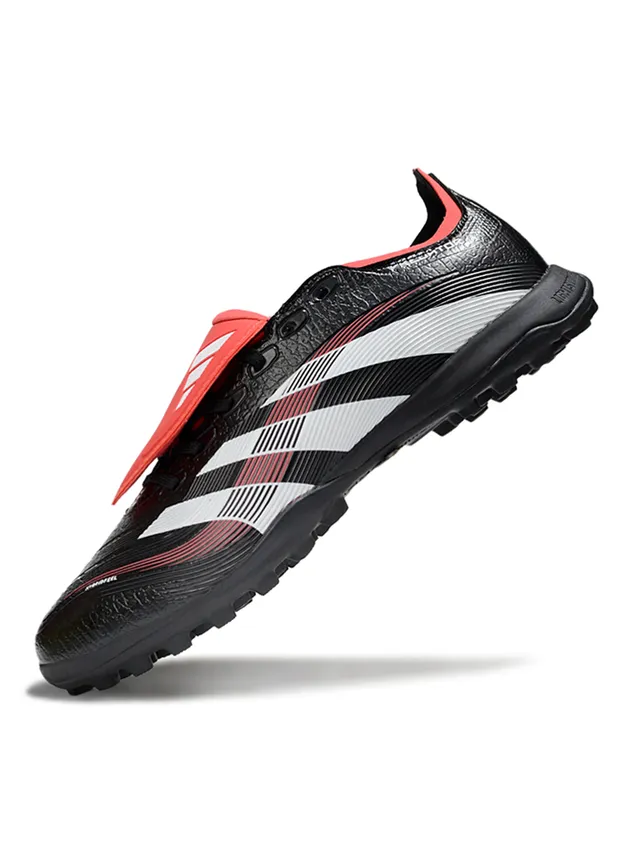 Adidas Predator Preto Vermelho Baixo Corte Sintético Superior Superfície Texturizada Grip Superfície Turf Sapatos de Futebol 4
