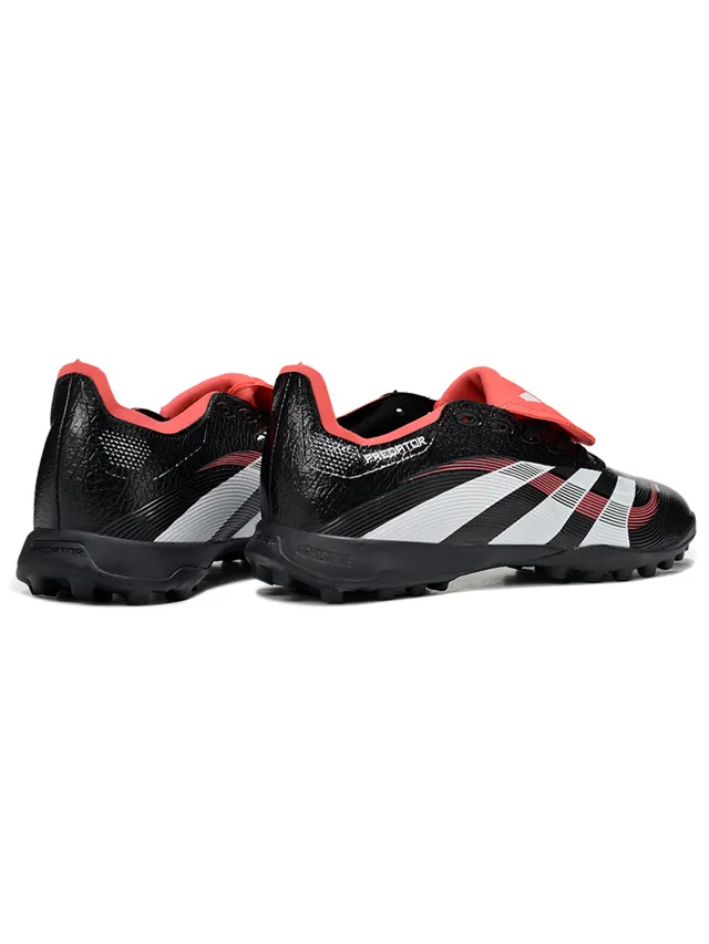 Adidas Predator Preto Vermelho Baixo Corte Sintético Superior Superfície Texturizada Grip Superfície Turf Sapatos de Futebol 5